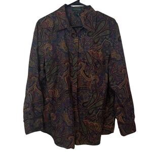 Lauren Ralph Lauren Womens Paisley Button Down Shirt Size 2X Artsy Earthy Office